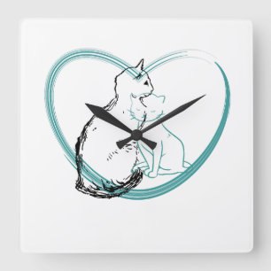 Two Cats Hugging Square Wall Clock