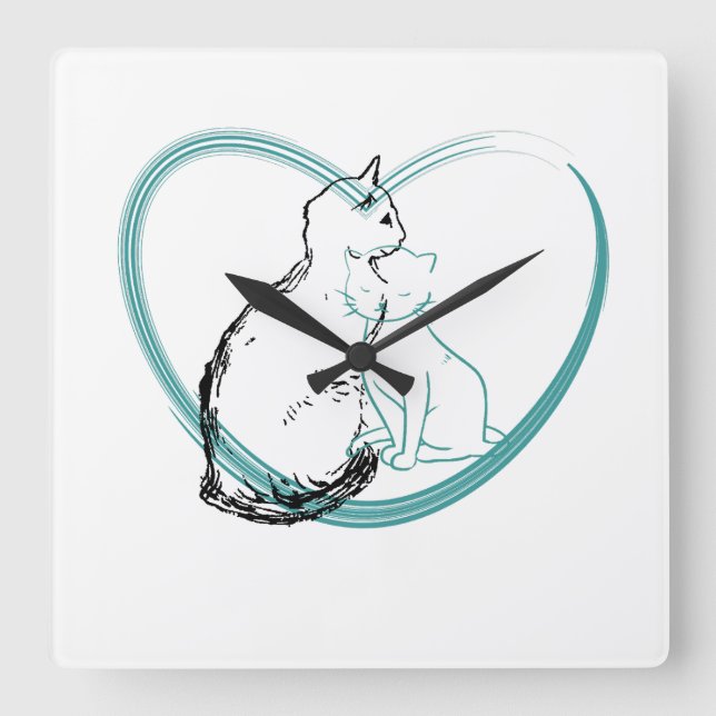 Two Cats Hugging Square Wall Clock (Front)