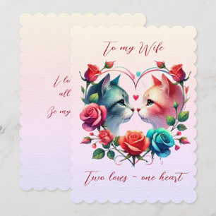 Two Cats In A Heart Wife Valentine's Day Holiday Card