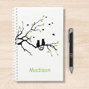 Two Cats In A Tree Black Green Love Personalized Planner
