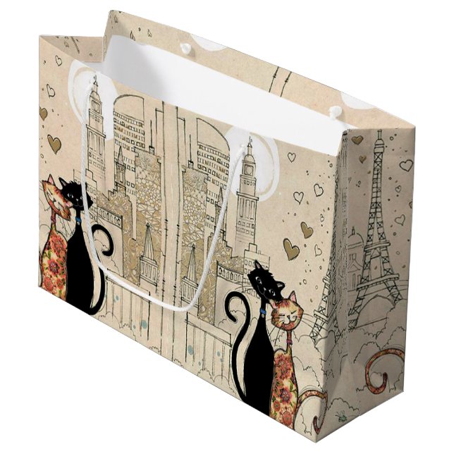 Two Cats in Love Large Gift Bag (Front Angled)