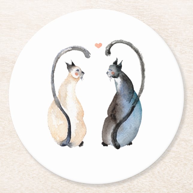 Two Cats in Love Round Paper Coaster (Front)