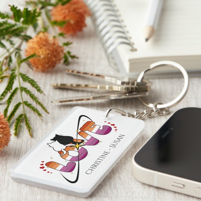 Two Cats In Love Sunset Lesbian Flag Acrylic Keychain (Front Right)