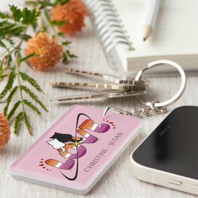 Two Cats In Love Sunset Lesbian Flag Acrylic Keychain (Front Right)