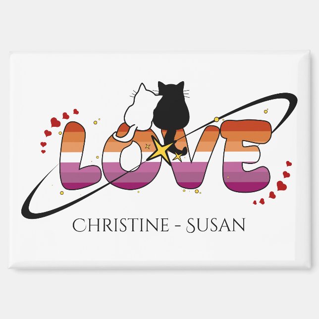 Two Cats In Love Sunset Lesbian Flag Magnet (Front)