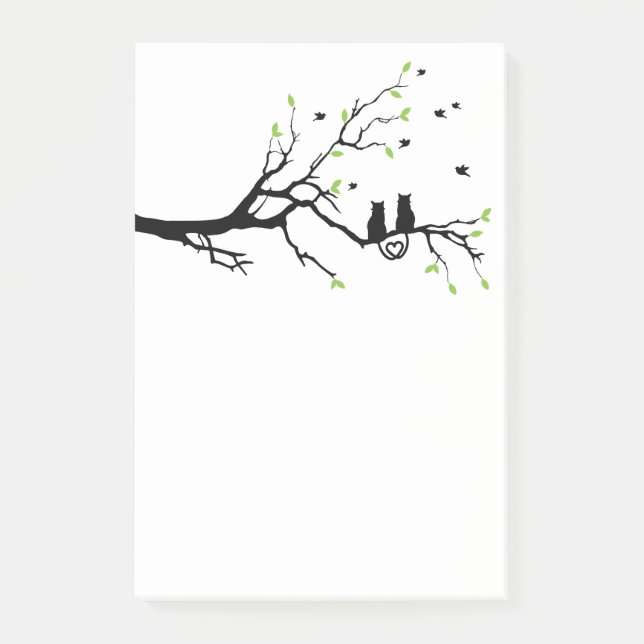 Two Cats in Love Tree Silhouette Post-it Notes (Front)