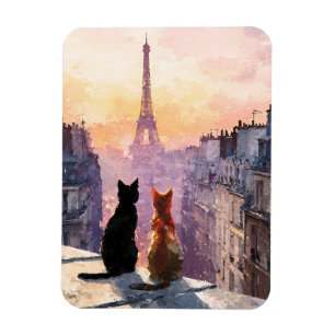 Two Cats On A Paris Rooftop Flexible Magnet