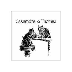 Two Cats playing Chess Match Board Games Rubber Stamp