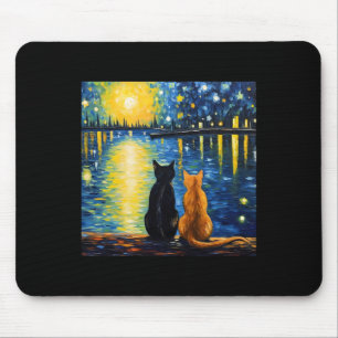 Two Cats Starry Night Lover Cat Art Painting Kitte Mouse Pad