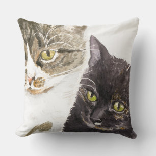 Two cats - tabby and tortie throw pillow