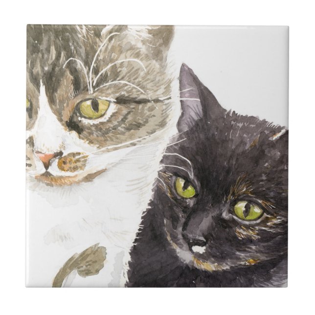 Two cats - tabby and tortie tile (Front)