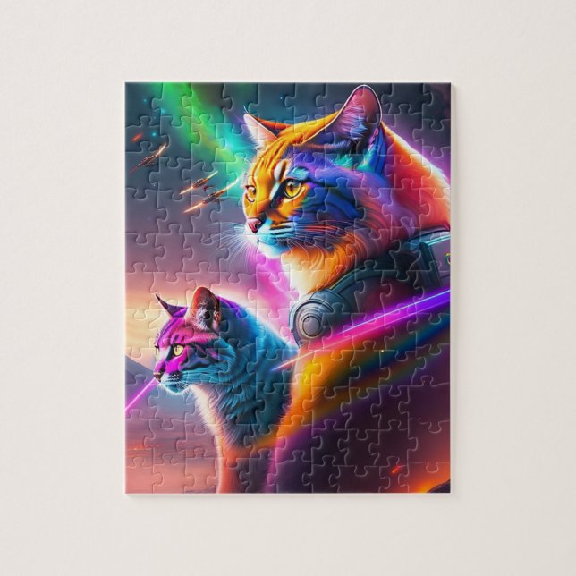 Two Cats With Lasers In A Space Battle Jigsaw Puzzle (Vertical)