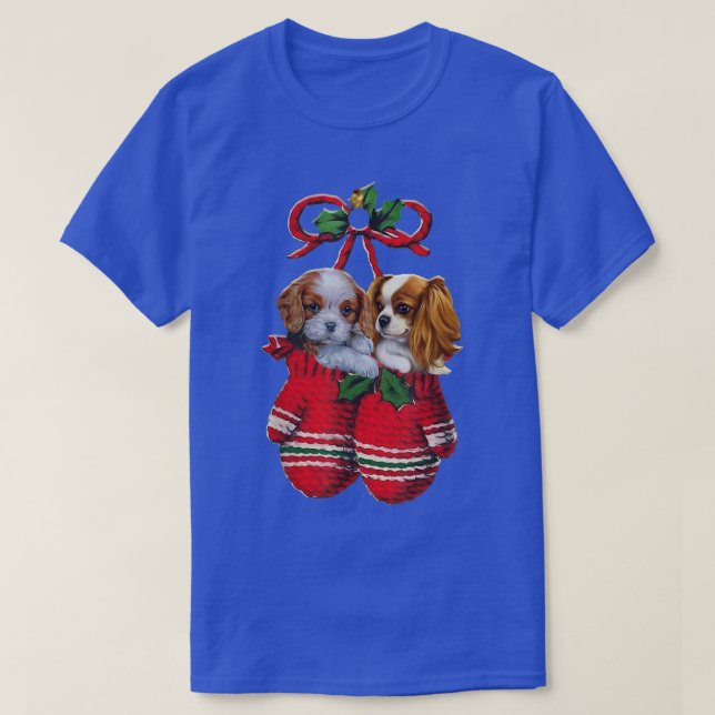 Two Cavalier King Charles Spaniel Dog Inside Glove T-Shirt (Design Front)