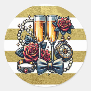 Two Champagne Glasses, Wedding Classic Round Sticker