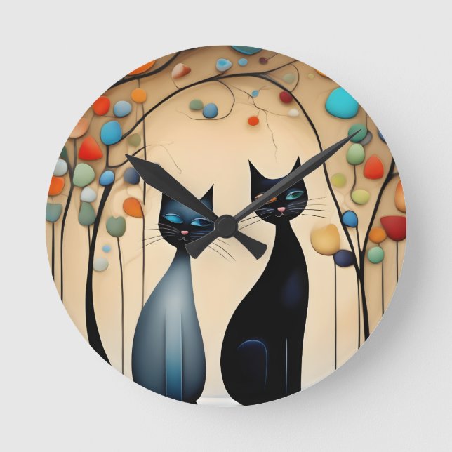  Two Charming Cats Round Clock (Front)