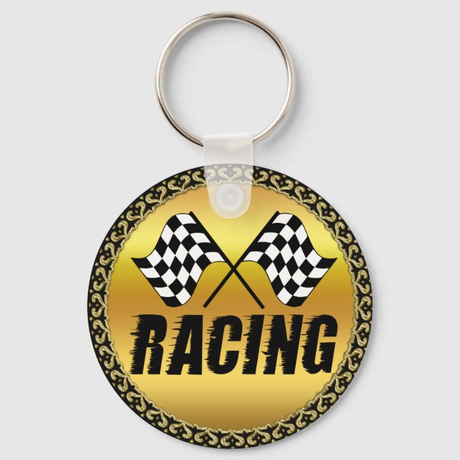 Two checkered racing flags for the competition win keychain (Front)
