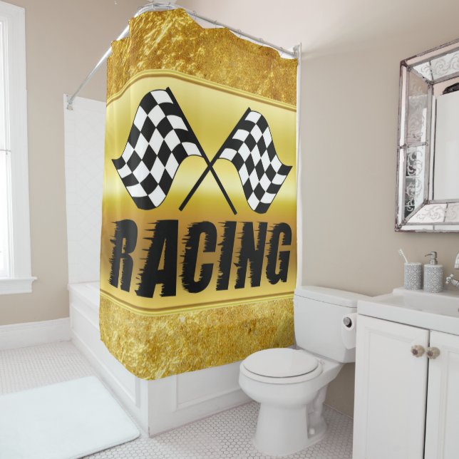 Two chequered racing flags for the competition win (In Situ)