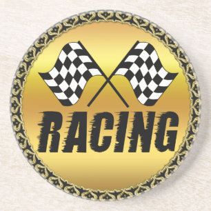 Two chequered racing flags for the competition win coaster