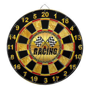Two chequered racing flags for the competition win dartboard