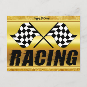 Two chequered racing flags for the competition win postcard