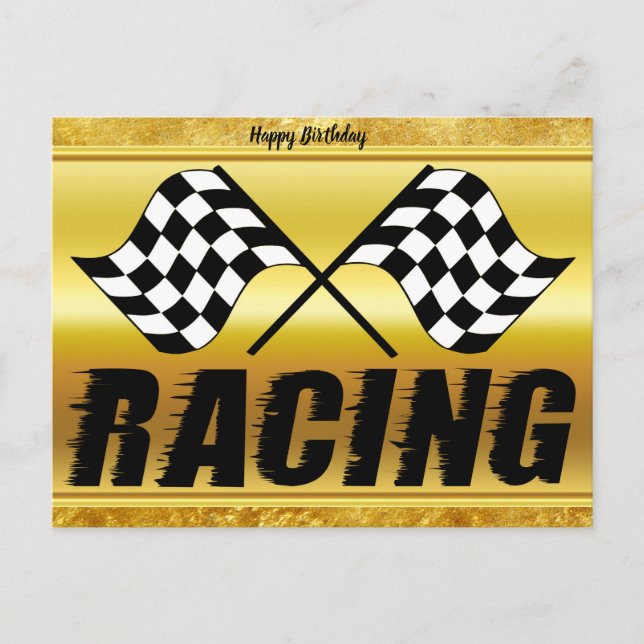 Two chequered racing flags for the competition win postcard (Front)