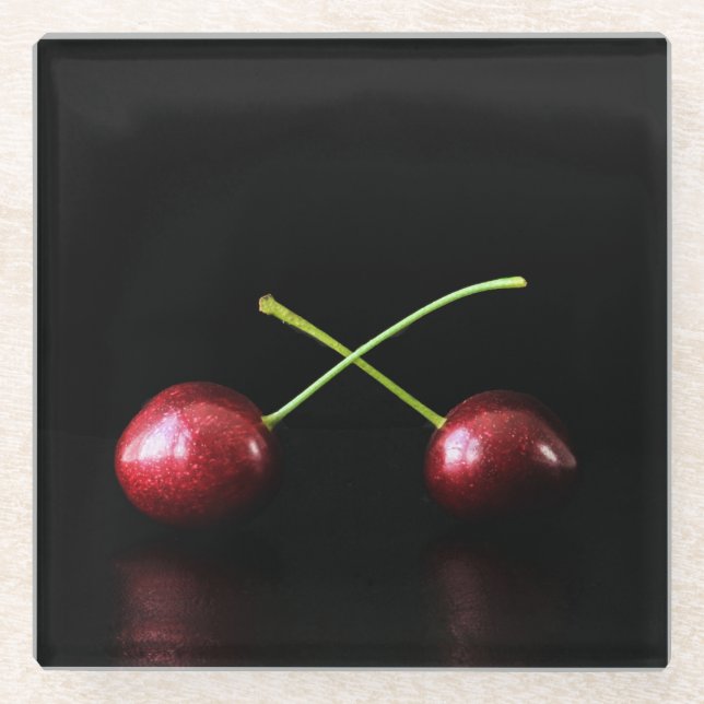 Two Cherries coastercnm Glass Coaster (Front)