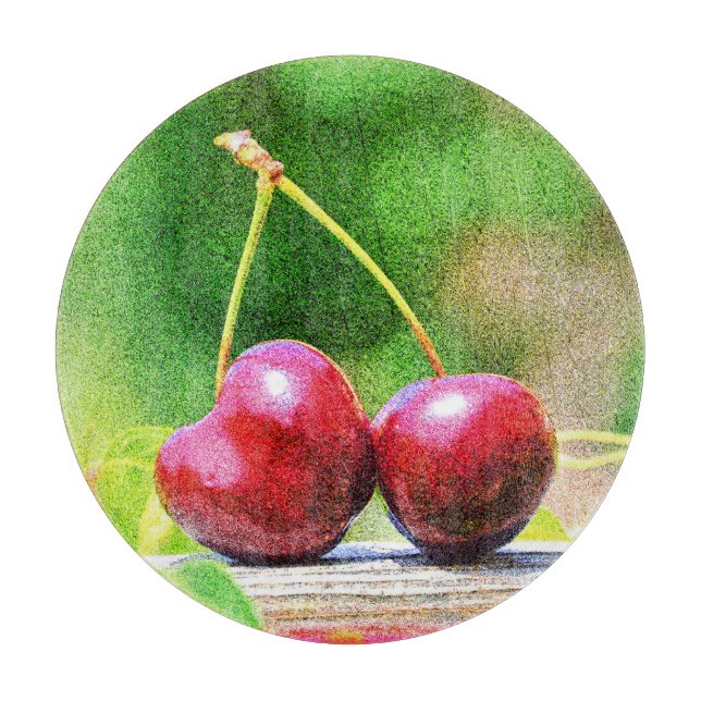 "Two Cherries Fruit" Cute Photo. Buy Now Cutting Board (Front)
