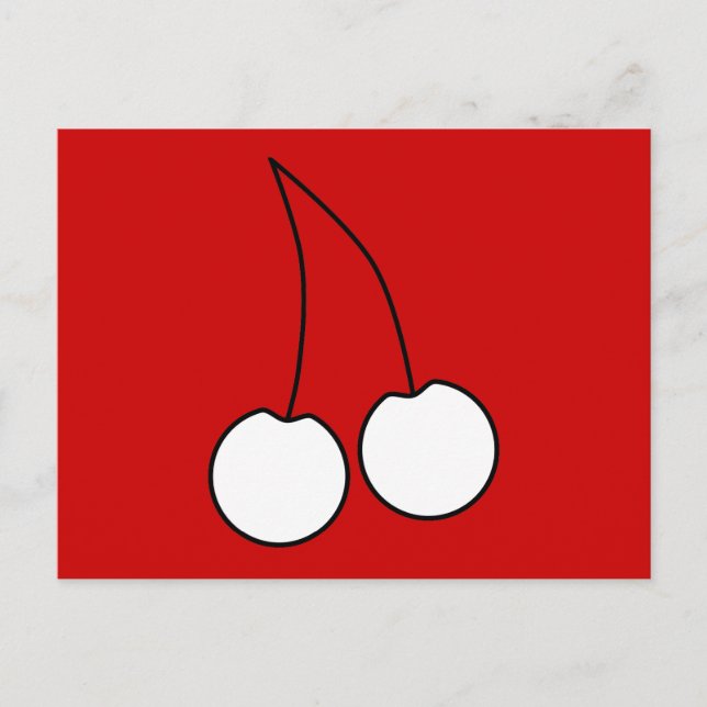 Two Cherries. White with Black Outline. Postcard (Front)