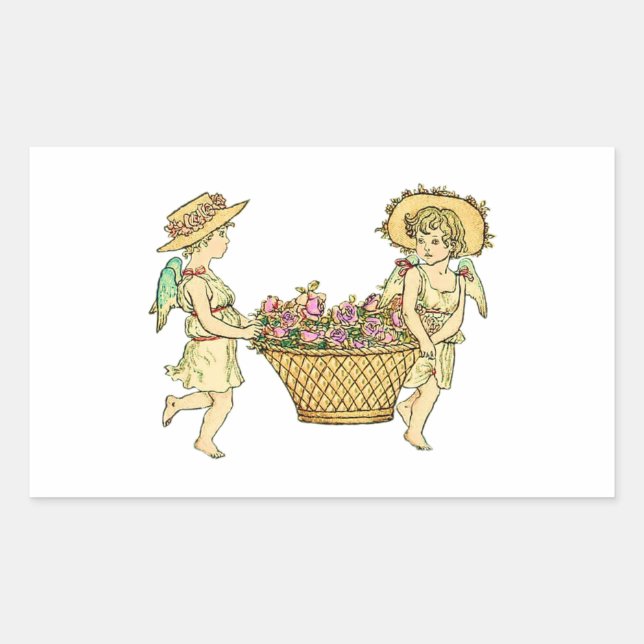 Two Cherubs Carrying Flowers Sticker (Front)