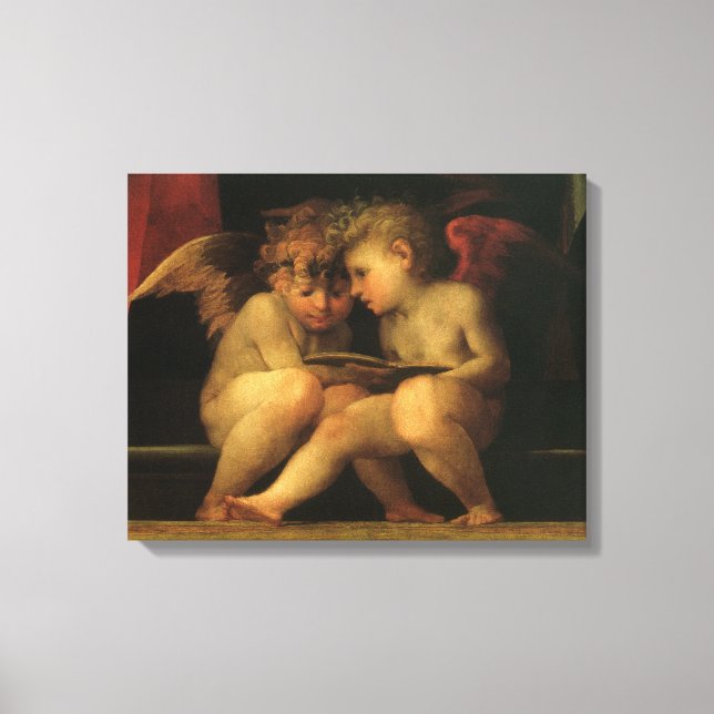 Two Cherubs Reading by Rosso Fiorentino, Angels Canvas Print (Front)