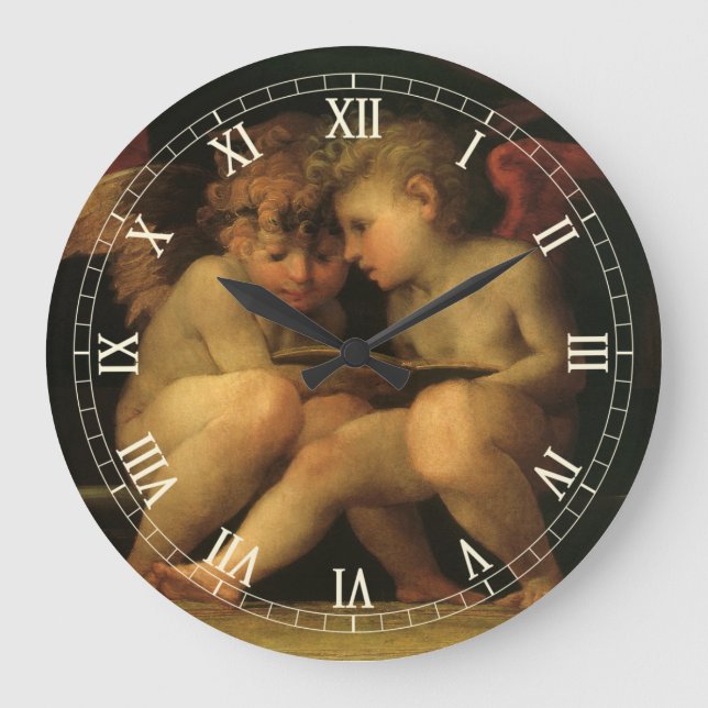 Two Cherubs Reading by Rosso Fiorentino, Angels Large Clock (Front)