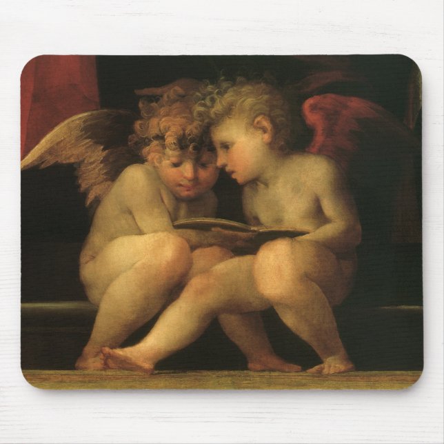 Two Cherubs Reading by Rosso Fiorentino, Angels Mouse Pad (Front)