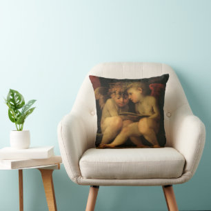 Two Cherubs Reading by Rosso Fiorentino, Angels Throw Pillow