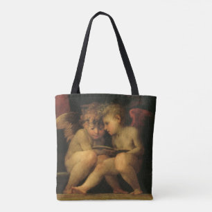 Two Cherubs Reading by Rosso Fiorentino, Angels Tote Bag
