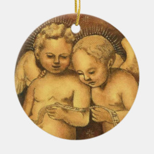 "Two Cherubs Singing" Christmas Ornament-Angels Ceramic Ornament