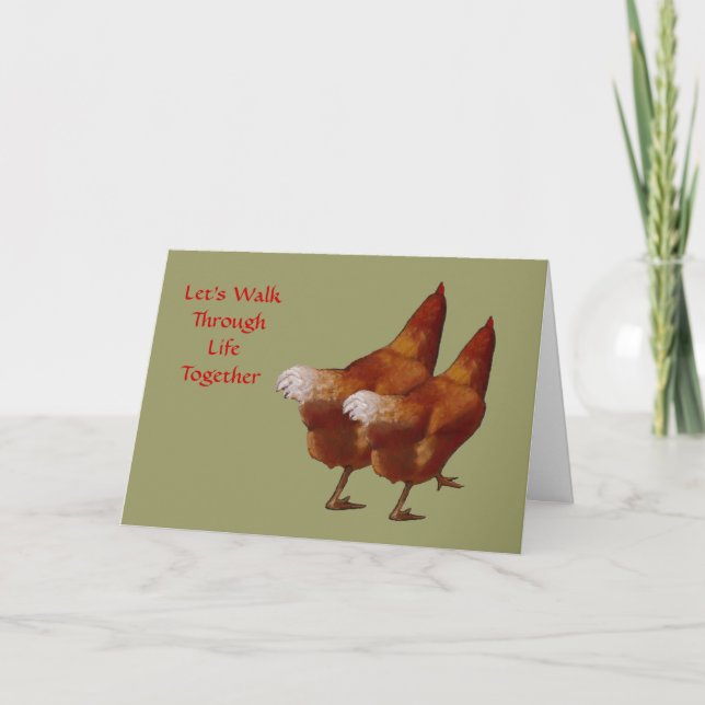 Two Chickens Side by Side: Valentine: Art Holiday Card (Front)