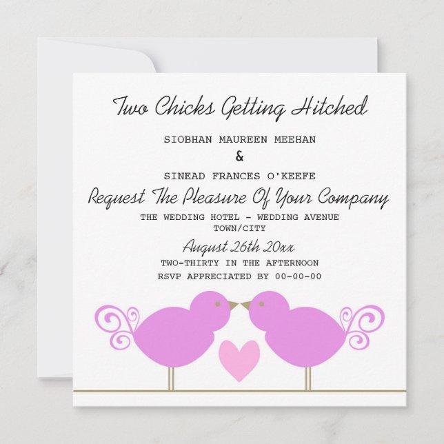 Two Chicks Getting Hitched Lesbian Wedding Invitation (Front)