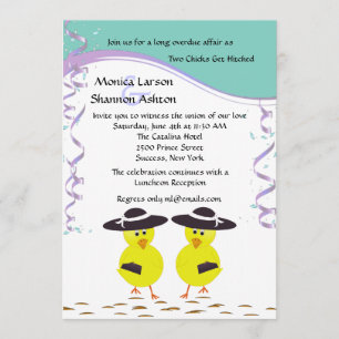 Two Chicks Getting Hitched Lesbian Wedding Invite