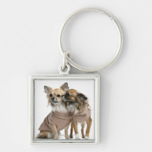 Two Chihuahuas dressed (2 years old) Keychain