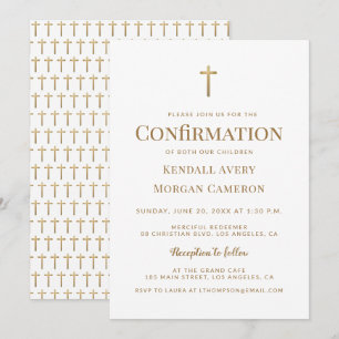 Two Children Catholic Confirmation Invitation Gold