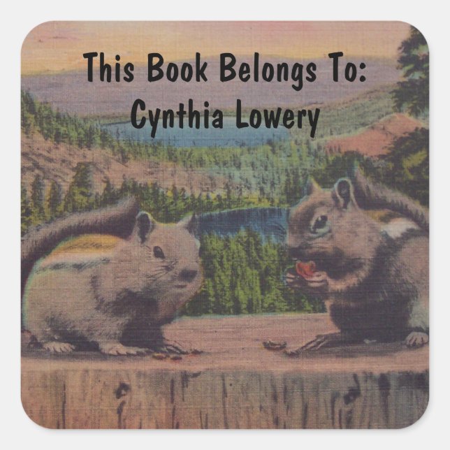Two Chipmunks on Tree Stump in Forest Lake Square Sticker (Front)