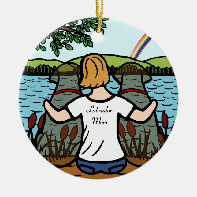 Two Chocolate Labrador Angels and Mom 2 Ceramic Ornament (Front)