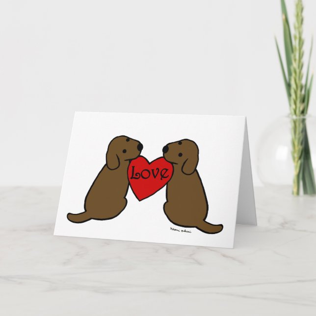 Two Chocolate Labradors Cartoon Thank You Card (Front)