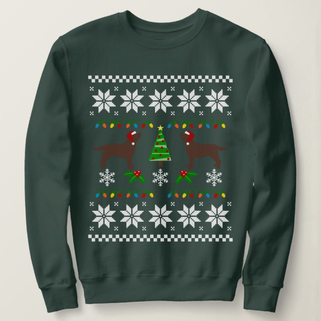 Two Chocolate Labradors Santa Christmas Pattern Sweatshirt (Design Front)