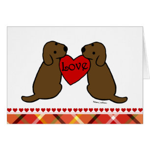 Two Chocolate Labradors with Love Cartoon Tartan
