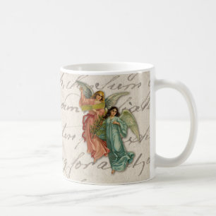 Two Christmas Angels - Victorian Scrap Religious Coffee Mug