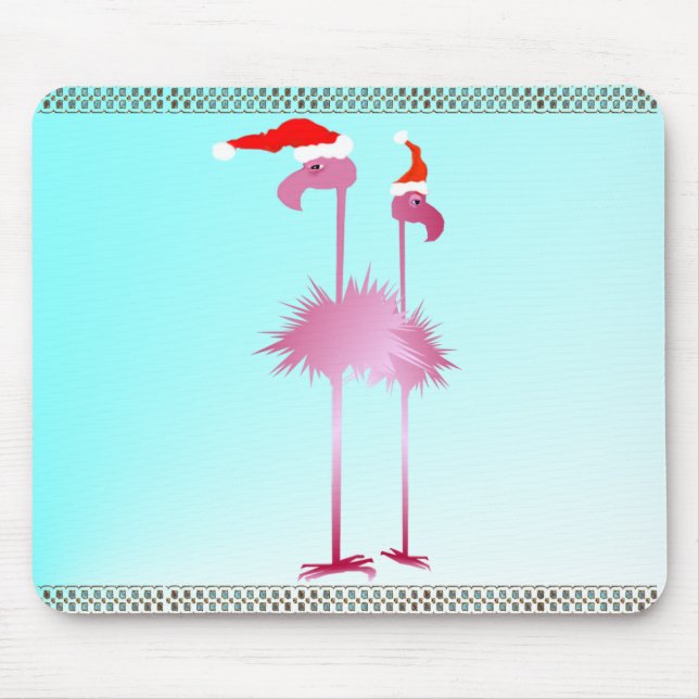 Two Christmas Flamingos Mouse Pad (Front)