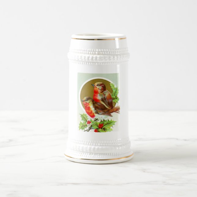 Two Christmas robins Beer Stein (Center)