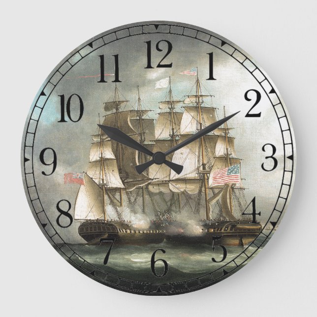 Two Clipper Ships War Battle Ocean Wall Clock (Front)