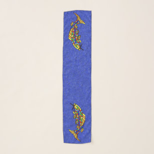 Two Colorful Brightly Colored Fish Vibrant Blue Scarf
